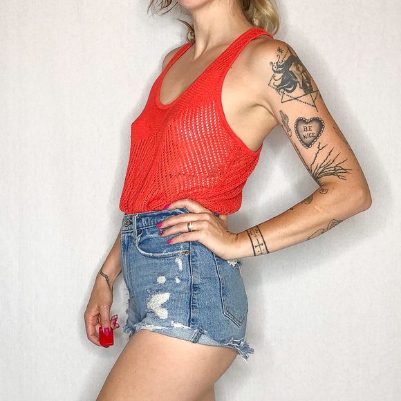 Coral Orange-y Red Mesh Tank Top Cover Up | Apt9 - Picture 9 of 13